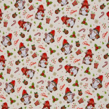 Preview: 1,70 m French Terry Holly Weihnachtswichtel auf Ecru by Swafing